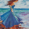 Seaside Blue Dress Woman Art Diamond Paintings