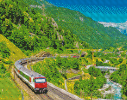 Train In Alps Switzeland Diamond Paintings