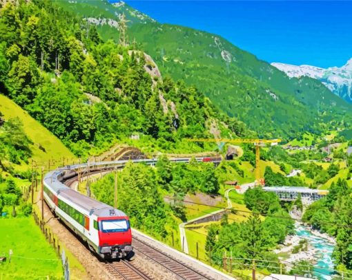 Train In Alps Switzeland Diamond Paintings