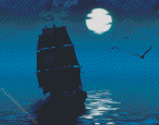 Whydah Ship Silhouette Moonlight Diamond Paintings