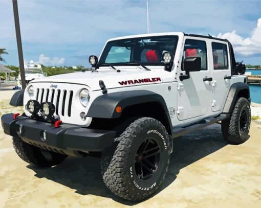 Aesthetic White Jeep Jku Diamond Piantings