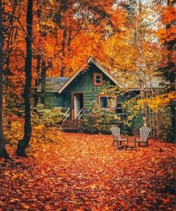 Cool Fall Cabin Diamond Paintings