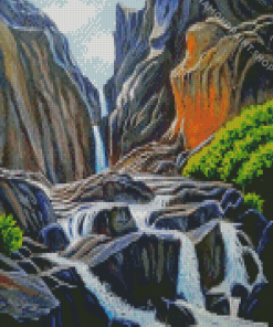 Cool Rocky Mountain Waterfall Diamond Paintings