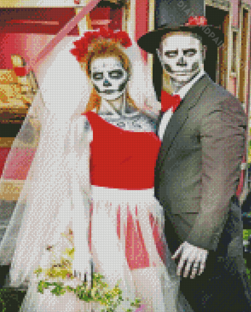 Fantasy Sugar Skull Wedding Couple Diamond Piantings