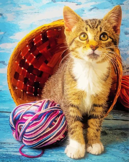 Kitten With Yarn Diamond Paintings