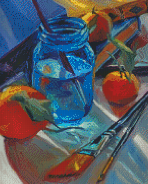 Blue Mason Jar And Oranges Diamond Paintings