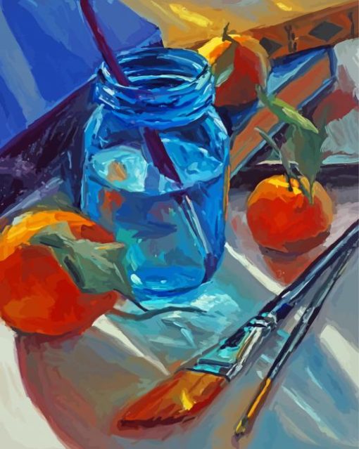 Blue Mason Jar And Oranges Diamond Paintings