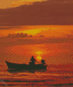 Boat Silhouette Sunset Diamond Paintings