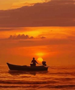 Boat Silhouette Sunset Diamond Paintings