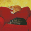 Cats On Red Sofa Diamond Paintings