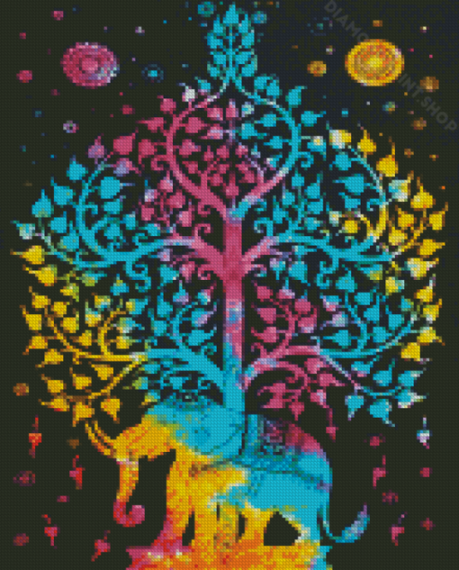 Colorful Elephant Tree Of Life Diamond Paintings