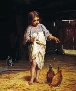 Girl With Chicken In The Barn Diamond Paintings