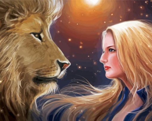 Lion And Girl Art Diamond Paintings