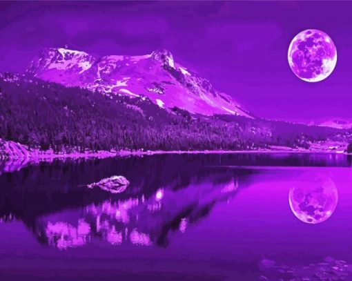 Purple Mountain And Moon Diamond Paintings