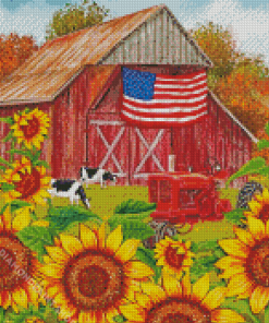 Red Tractor And Sunflowers Diamond Paintings