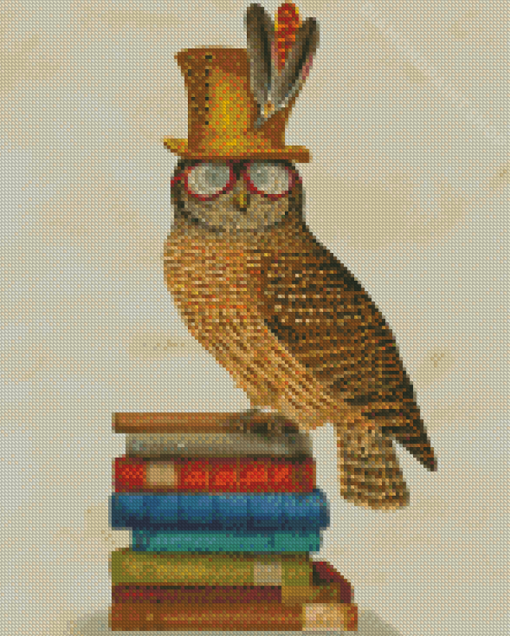 Wise Owl Bird On Books Diamond Paintings