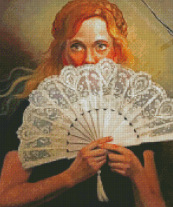 Woman With Hand Fan Art Diamond Paintings