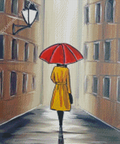 Aesthetic Girl With Red Umbrella Art Diamond Paintings