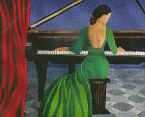 Aesthetic Lady And Her Piano Diamond Paintings