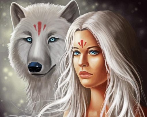 Aesthetic Wolf And Girl Diamond Paintings