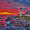 Aesthetic Sunset Portland Head Light Diamond Paintings