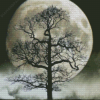 Moon And Trees Black And White Illustration Diamond Paintings