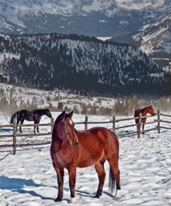 Mountains Winter Horses Diamond Paintings