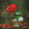 Red Single Rose In Vase Diamond Paintings