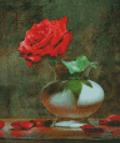 Red Single Rose In Vase Diamond Paintings