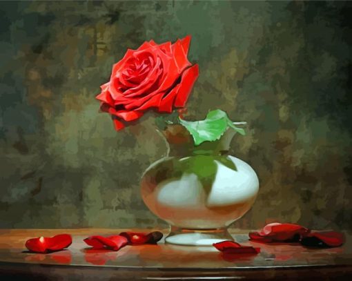 Red Single Rose In Vase Diamond Paintings