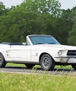 White Mustang Convertible Car Diamond Paintings