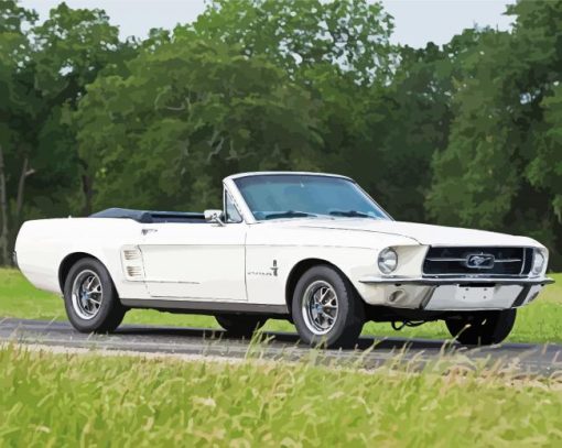 White Mustang Convertible Car Diamond Paintings