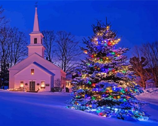 Christmas Church Tree Diamond Paintings