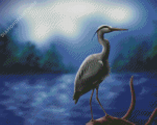 Grey Heron On Branch Art Diamond Paintings