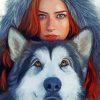 Lady With Husky Diamond Paintings