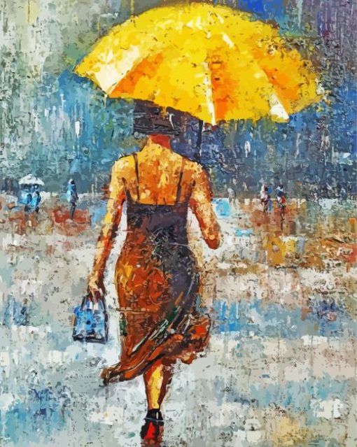 Lady With Yellow Umbrella Abstract Art Diamond Paintings