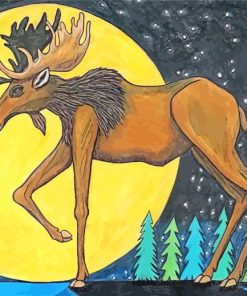 Moose And Moon Art Diamond Paintings