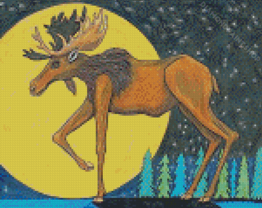 Moose And Moon Art Diamond Paintings