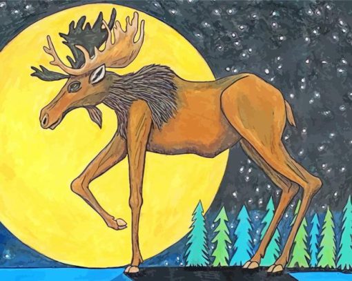 Moose And Moon Art Diamond Paintings