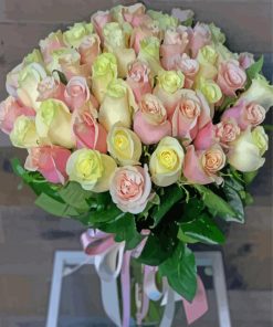 Pink And White Roses Bouquet Diamond Paintings