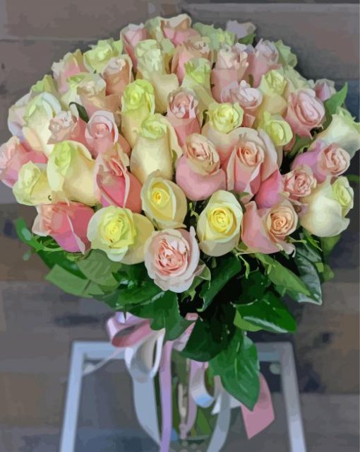 Pink And White Roses Bouquet Diamond Paintings