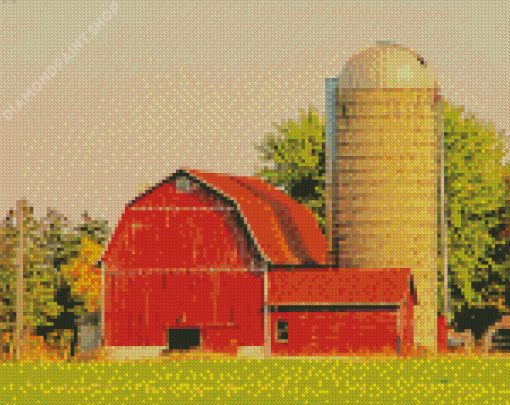 Red Barn With Silo Diamond Paintings