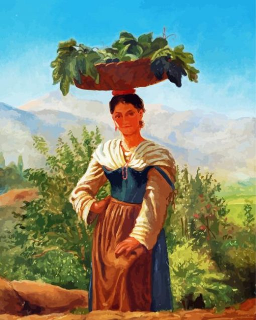 Woman With Fruit Basket Diamond Paintings