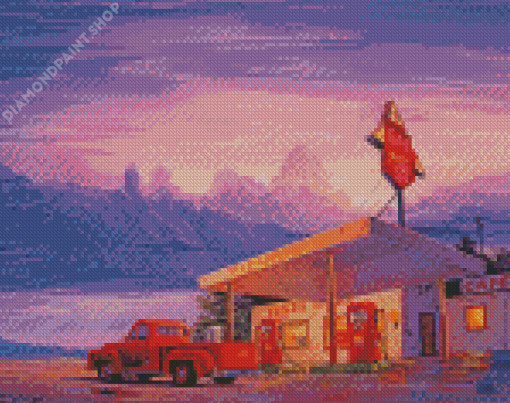 Coffee And Old Gas Station Truck Diamond Paintings