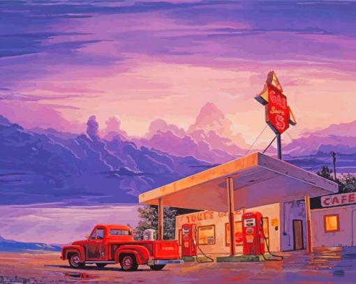 Coffee And Old Gas Station Truck Diamond Paintings