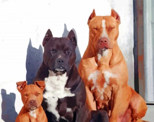 Cute Pit Bull Family Diamond Paintings