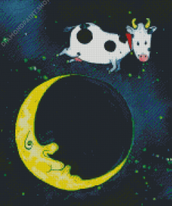 Cute Cow Jumping Over The Moon Art Diamond Paintings