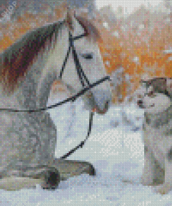 Husky And Dapple Horse Diamond Paintings