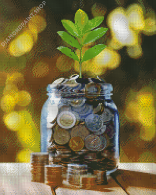 Money Tree In Glass Jar Diamond Paintings