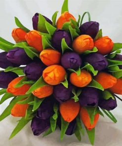 Orange And Purple Tulips Bouquet Diamond Paintings